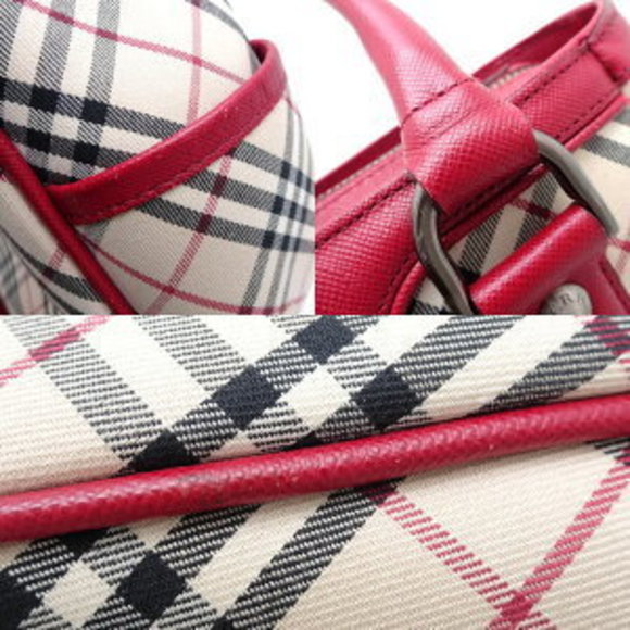 BURBERRY Handbag Nova Check Canvas Leather Beige Red - Picture 3 of 8